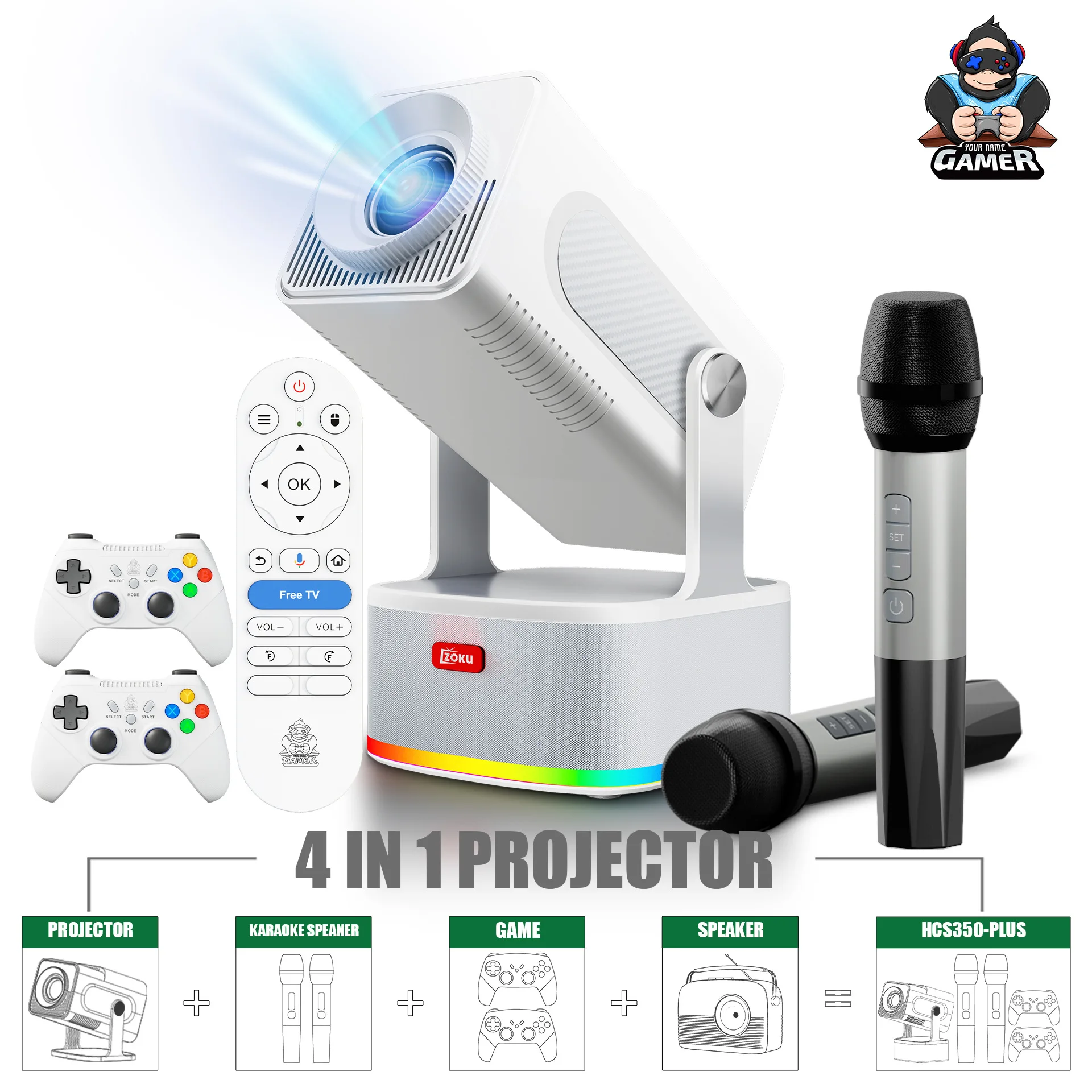 NEW HCS350PLUS Android14 Projector H713 8GB ROM 4k Supports WiFi6 Portable LED Gaming 3D Retro Classic Games karaoke stereo