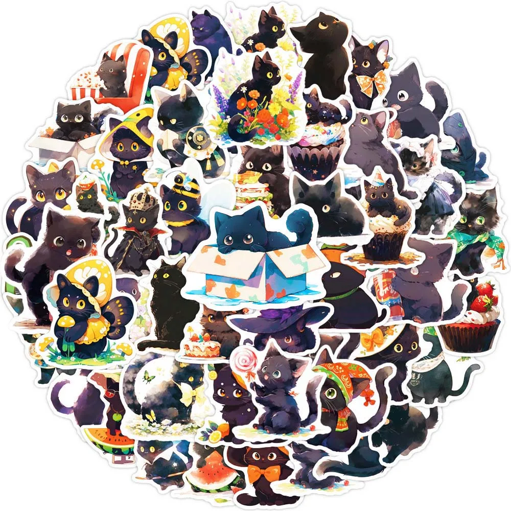 

10/50Pcs Cute Cartoon Black Cat Varied Stickers Pack for Kids Travel Luggage Scrapbooking Skateboard Decoration Graffiti Decals