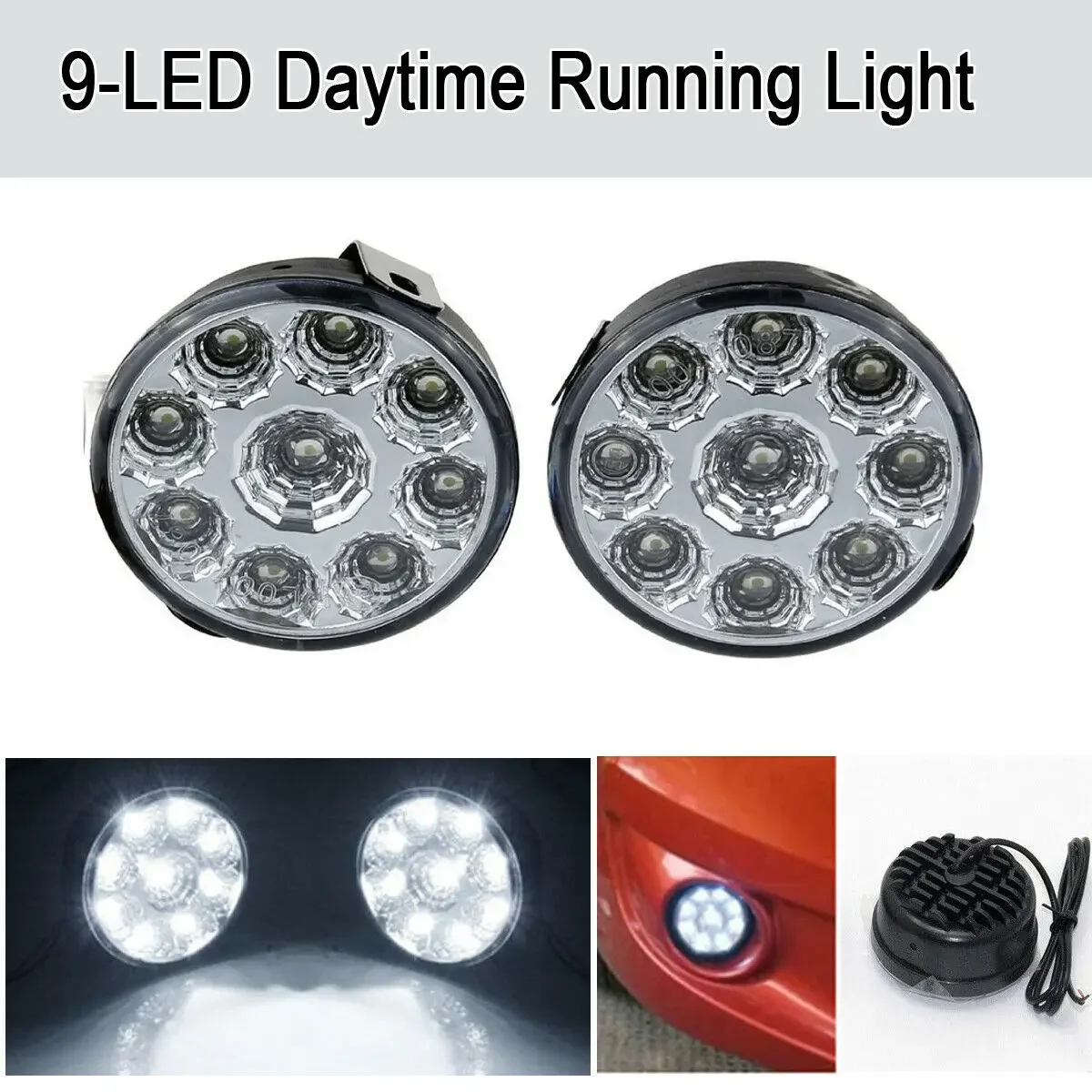 Auto koplamp, dagrijverlichting voor 9 LED auto ronde mistlamp DRL (Wit Auto koplamp, dagrijverlichting voor 9 LED auto ronde mistlamp DRL (Wit