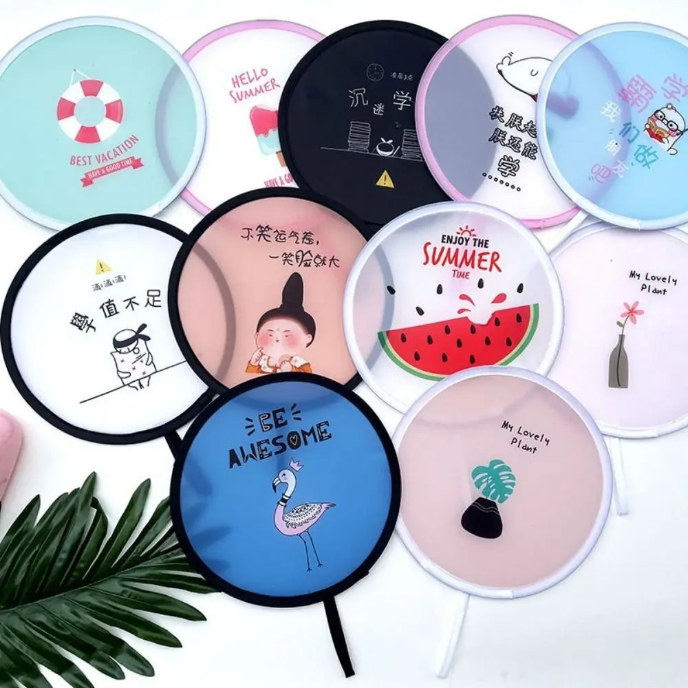 Mini Portable Folding Fan Cloth Flying Disk Fan Round with Pocket Hand Collapsible Cartoon Summer Party Favors Gift portable fan folding fan mini fan hand fan