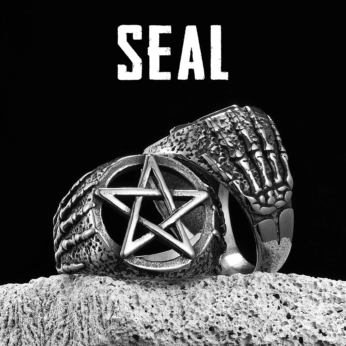 Bague Pentacle FaithHeart - Acier Inoxydable Personnalisable - Style Gothique, Biker - Taille 54 à 69