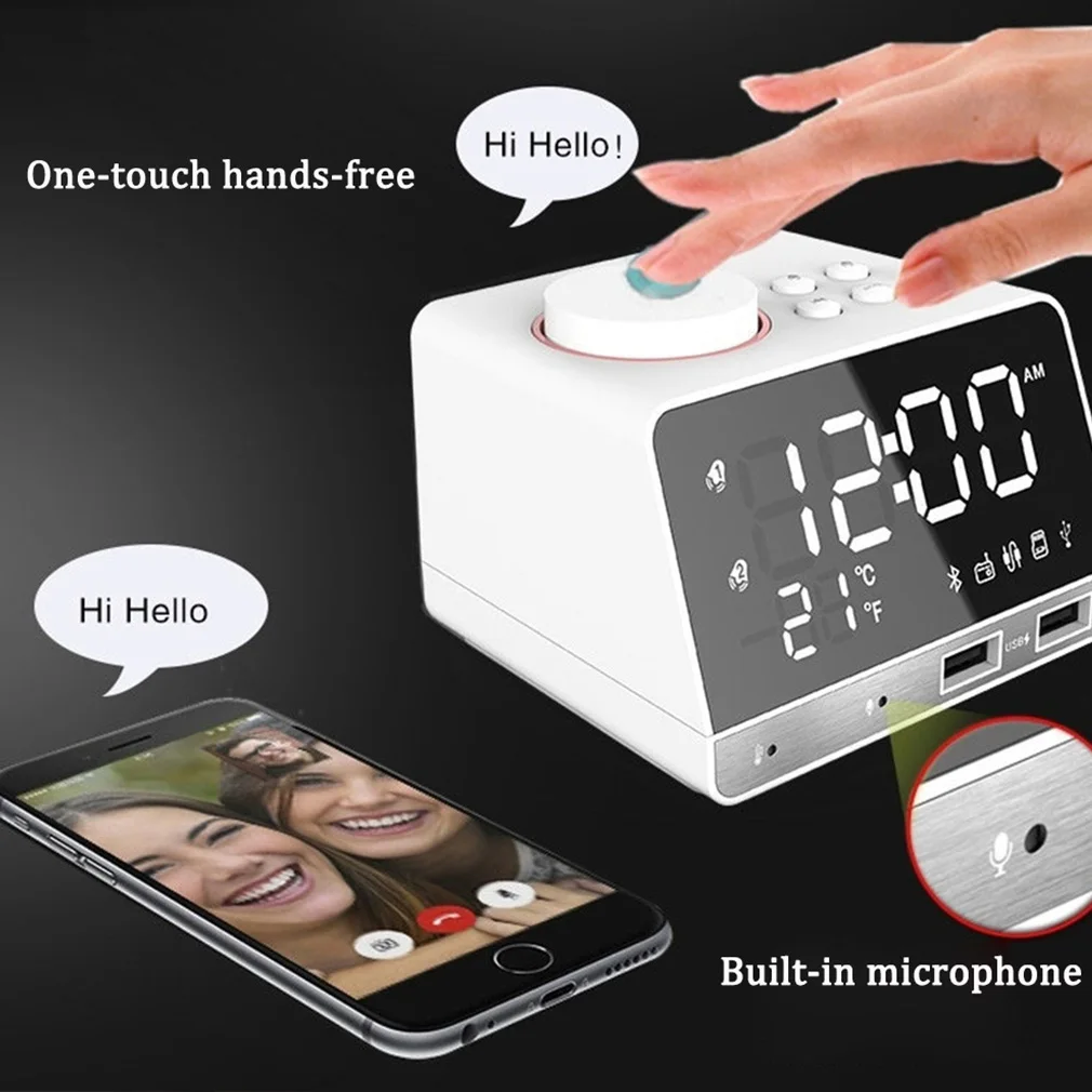 2025 Hot K11 Alarm Clock Speaker With USB Ports Bluetooth