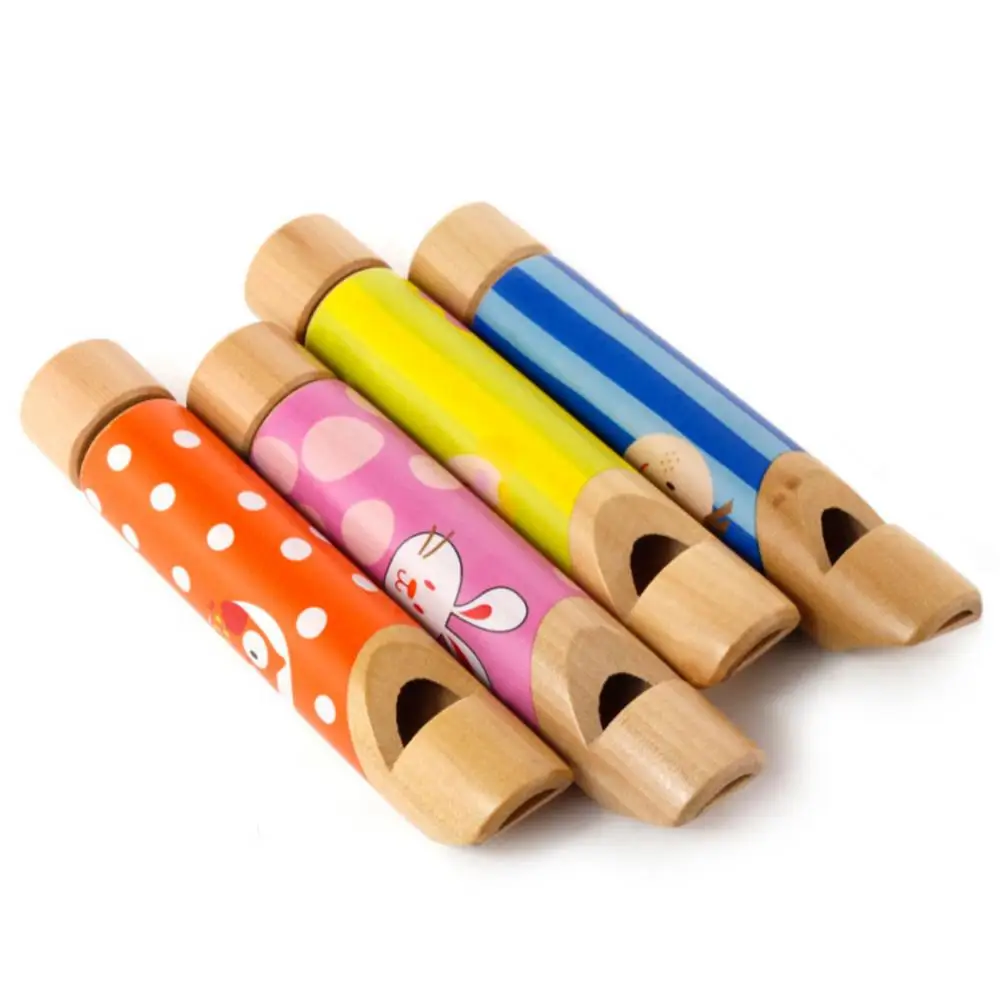 Cartoon Whistle Wooden Push Pull Flute Whistle Musical Instrument Education Kids Toy