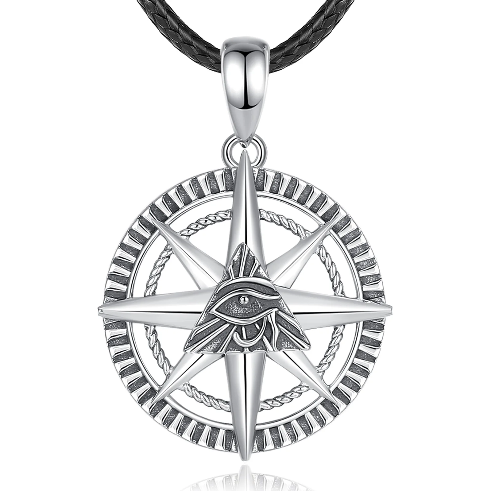 

Eudora 925 Sterling Silver Compass All Seeing Evil Eye Illuminati Necklace Egypt Pyramid Amulet Pendant Personality jewelry Gift