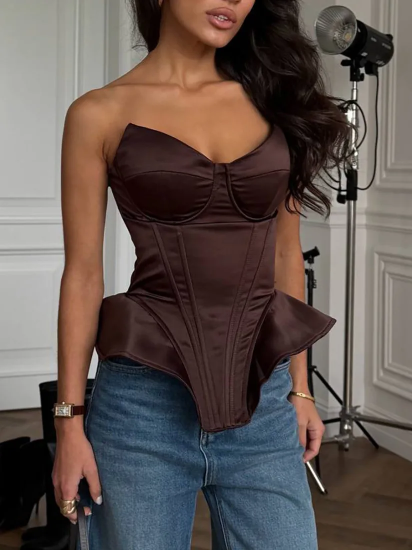 Sexy Fishbone Strapless Short Top Lady, Women Vacation Party Tops - Uniqwear