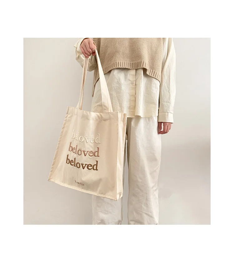 Women Canvas Shoulder Bag Beloved Embroidery Daily Shopping Bags Students Books Bag Thick Cotton Cloth Handbags Tote For Girls