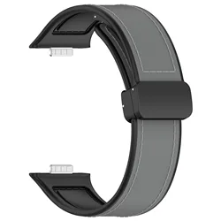 Enhanced Silicone and Leather Strap for Watch Fit - Sport Replacement Bracelet (Gray)