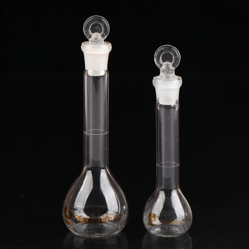 Lab Volumetric Flask Lab Glass Supplies 1Pc 10/25ml Transparent Glass Volumetric Flask Glassware With Stopper Chemistry Laboratory Glass Flask Supply With Stopper