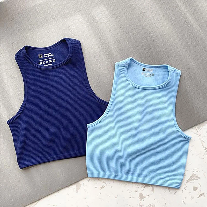 yoga shirt Sleeveless Yoga Short Shirts Running Sports Gym Women Tops Fitness Running Moisture Breathable Seamless Knitted Vest