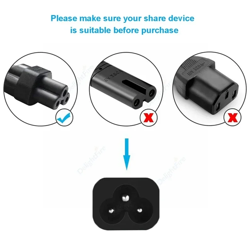 Universal EU Plug Power Cable with IEC C5 C13 Adapter Extension Cord