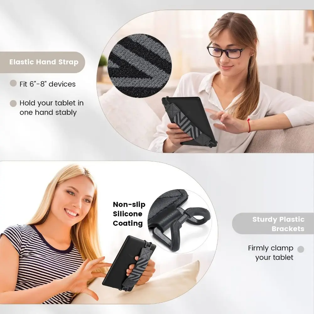PU Leather eReader Secure Hand Strap Versatile Finger Grip Holder for Kindle/Kobo/Voyaga/Lenovo/Sony 6-8" E-Book Tablet
