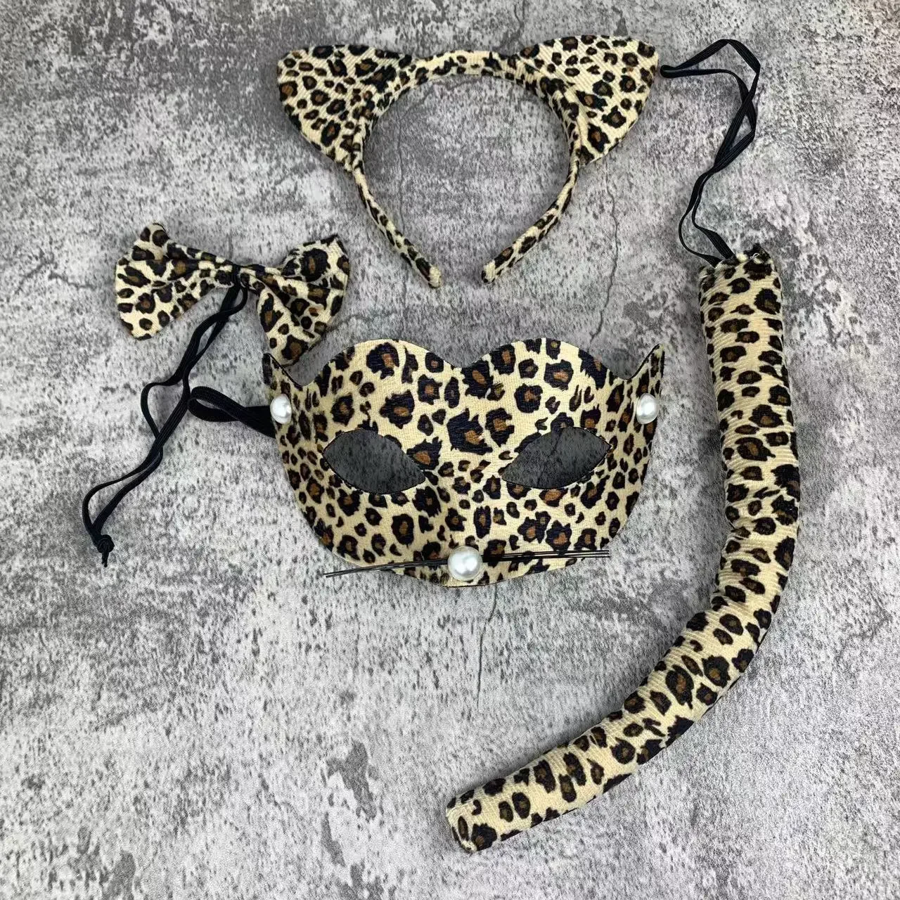 Halloween sexy Leopard Ohr Gepard Stirnband Kostüm Set Make-up Party Ball Schwanz Masken Aufkleber Rollenspiel Zubehör