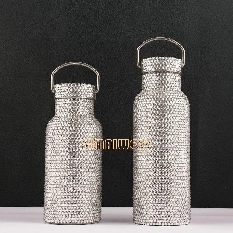 

Diamond Handle Cup Double Layer Vacuum Thermal Insulation Cup Handmade Rhinestone Mosaic Art Bling Girl Birthday Gift