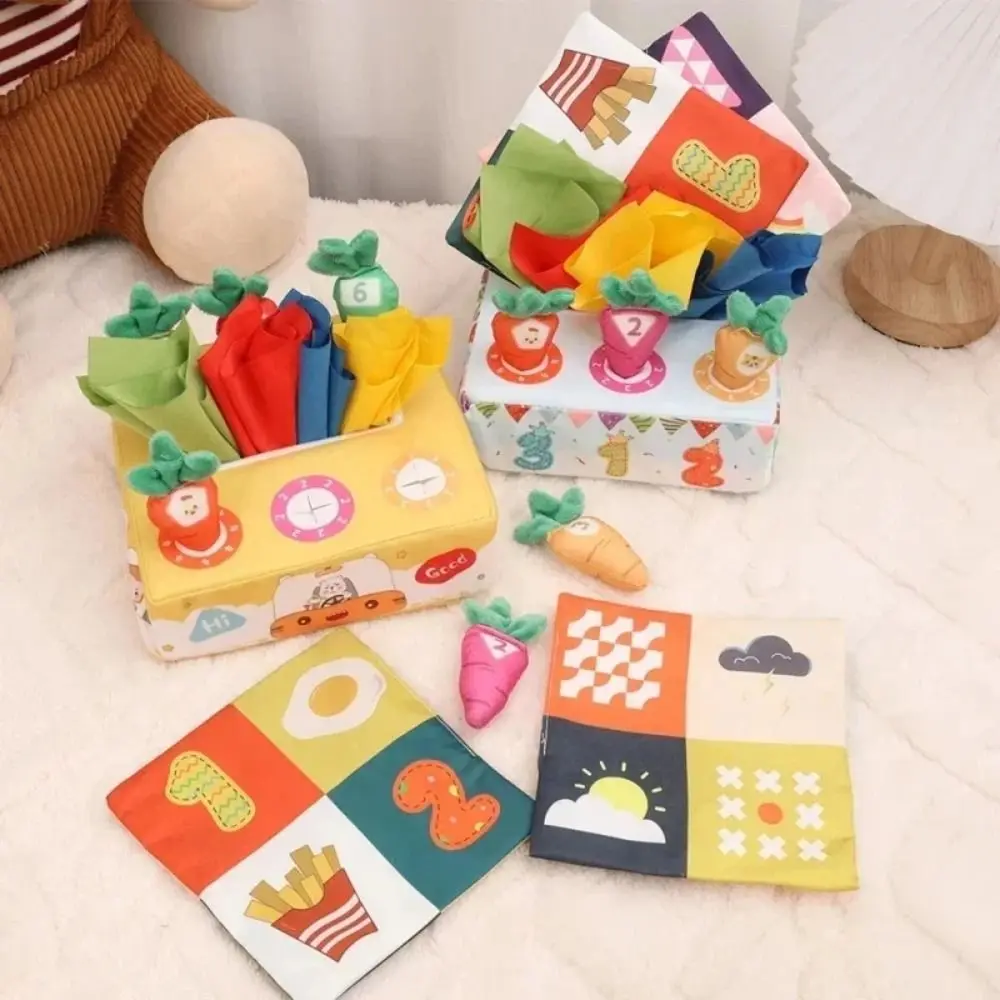 Soft Baby Tissue Box Toy Finger Exercise Tear-resistant Radishes Montessori Toy Fine Motor Skills Non-Fading