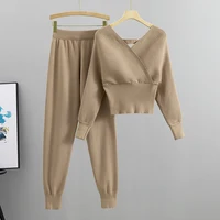 Elegant Tracksuit Sexy Two Piece Set Women Korean Style Ribbed Knitted Backless Top And Long Harem Pant Suit Autumn Outfits y2k - Image 2