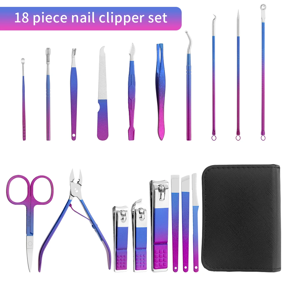Manicure Set Stainless Steel Gradient Professional Pedicure Kit Nail Scissors Grooming Kit With Travel Case