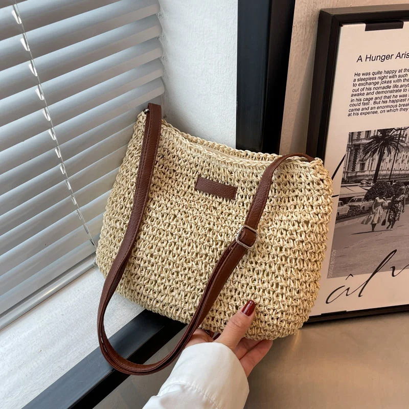 2023 New Women Fashion Summer Straw Crossbody Bag Beach Holiday Shopping Woven Shoulder Handbag Messenger Purses Women Bags