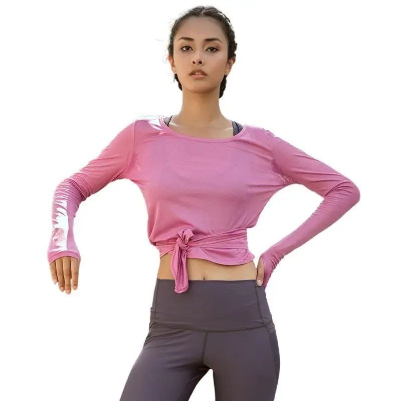 

Long Sleeve Yoga Shirts New Arrival Back Pierced Sports Tops Sexy Soft Fabrics Clothes Back Knotted Running Clothing