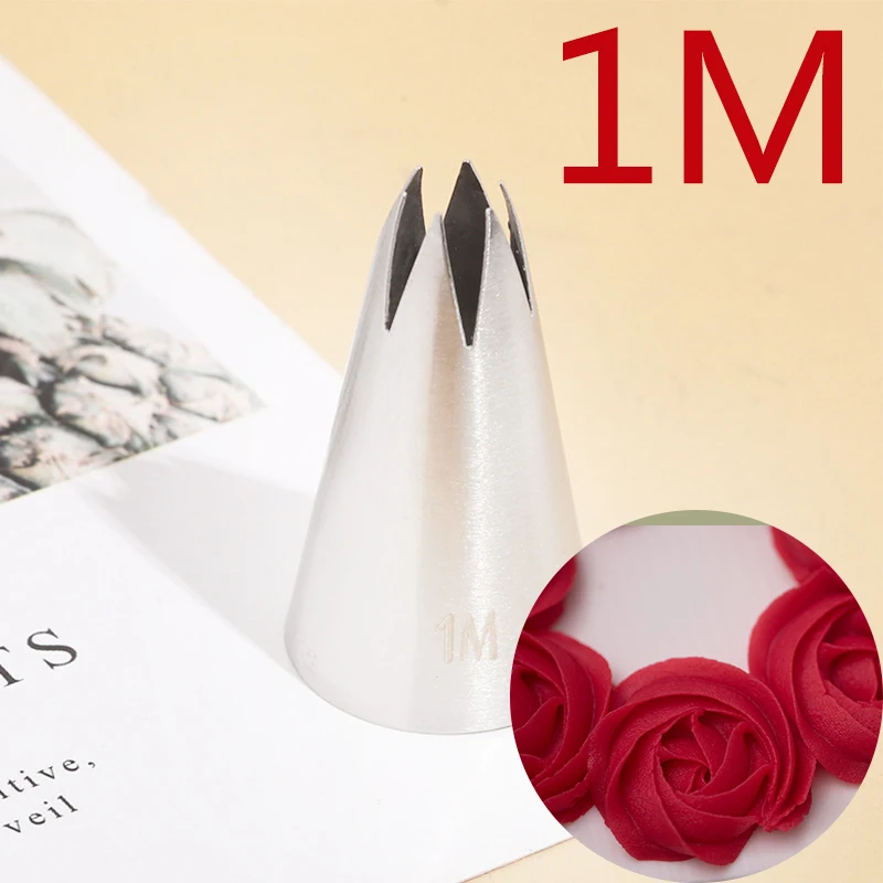 BCMJHWT #1M Cake Decorating Nozzle 304 Stainless Steel Icing Baking Pastry Tool Pastry Flower Mout Straight 6-Tooth Cream Nozzle