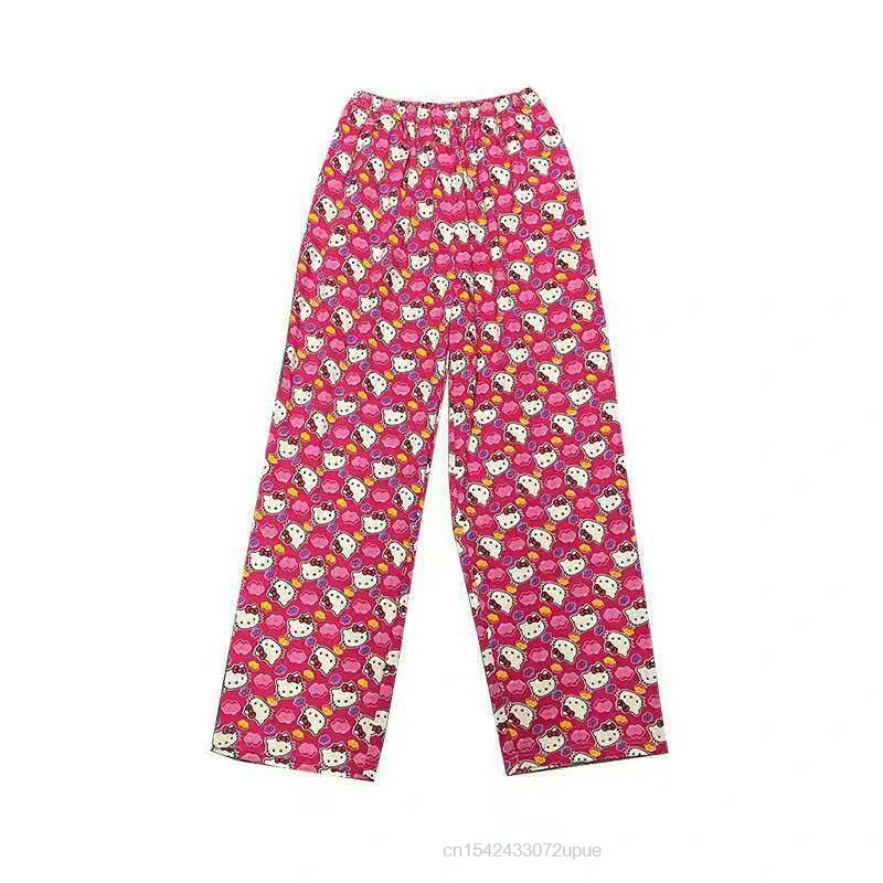 Hello Kitty Trousers Women New Wide Leg Pant Sanrio Lovely Loose High
