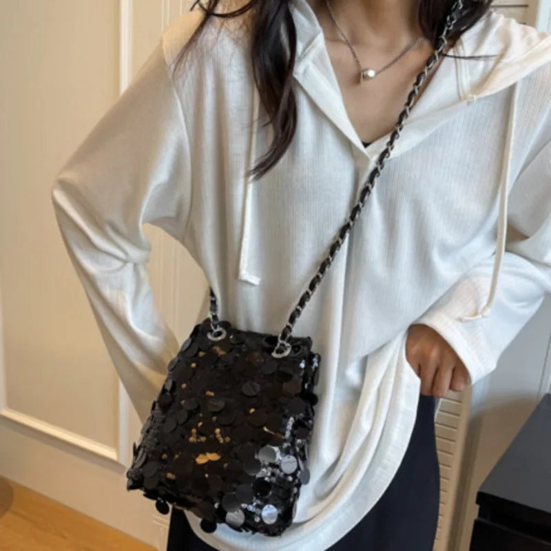 Versatile Classic Single Shoulder Bag Style Bling Bucket Crossbody Casual Handbag for Woman High-quality Messenger Luxury Female