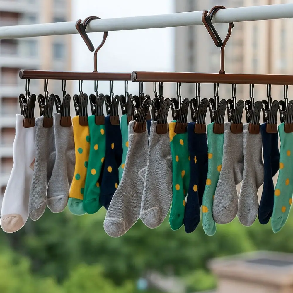 Multi-purpose 10 Clips Clothes Drying Rack Anti-Slip Non-marking Sock Clips Rotatable Windproof Clothes Hanger Home Closet