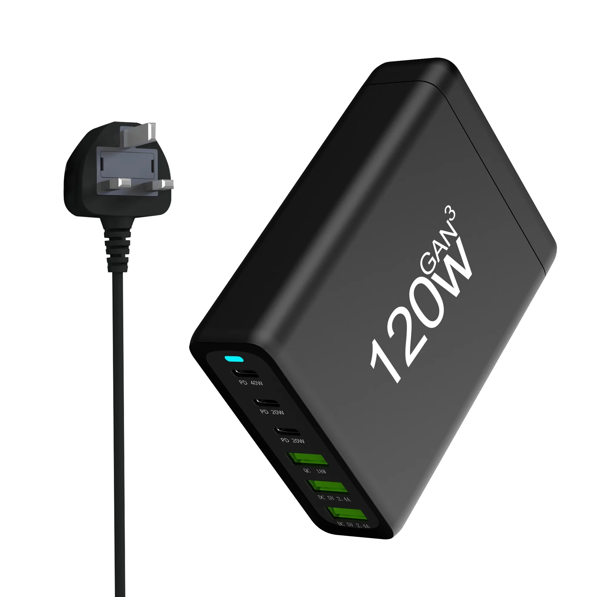 120W USB C Fast Charger GaN 6 in 1 Charging Station With 3 PD Port(40W+40W+20W) And 3 USBA Ports(18W) Compatible with MacBook/Ma
