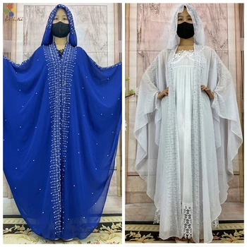 Hot Selling Open Abaya Dubai Turkish Muslim Hooded Dress women Chiffon silver diamond bead luxury cardigan plus Islamic Clothing 1