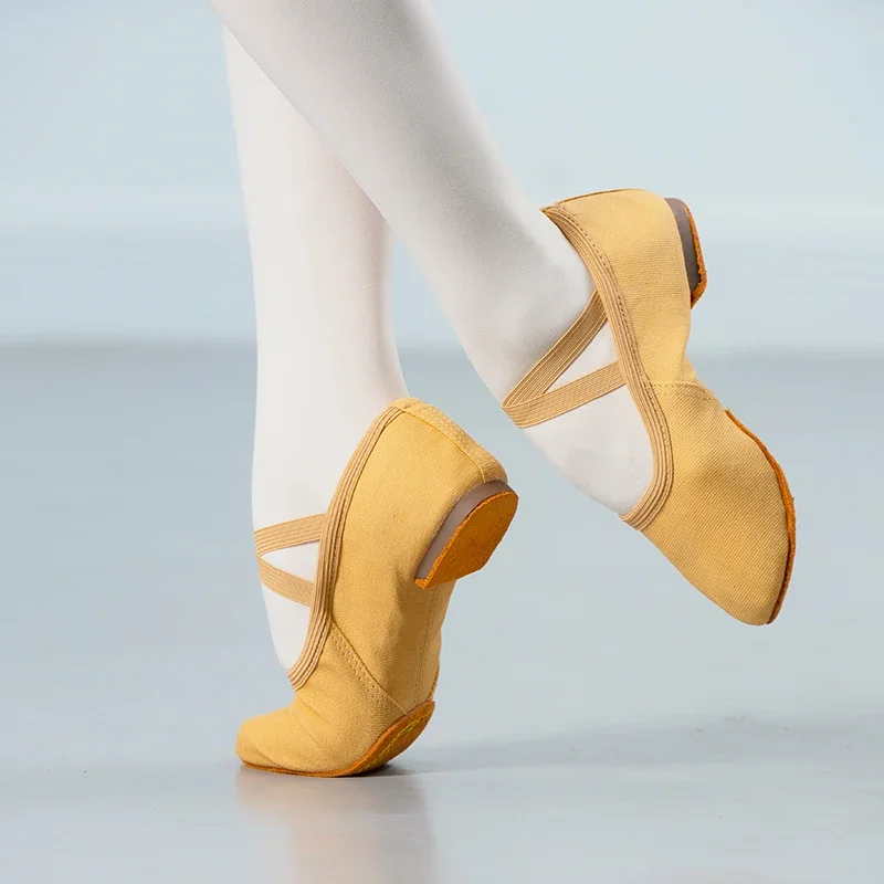 Drawstring-free Women Elastic Band Children Canvas Upper Soft Leather Sole Ballet Dance Shoes 1cm Heel  Ourdoor Wear Jazz Shoes 6