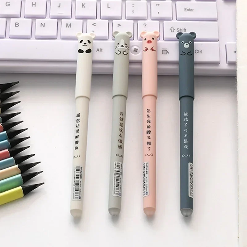 4Pcs Animal Cat Bear Panda Erasable Pen Rollerball School Office Student 0.38 Mm Writing Supplies Japanese Stationery