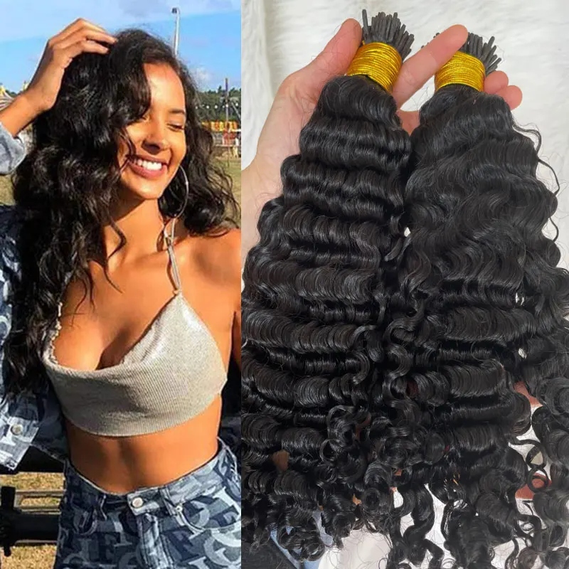 Human Hair Extensions I Tip Hair 100S Stick I Tip Fusion Human Extensions 1g/Strand 100G/Package Deep Wave
