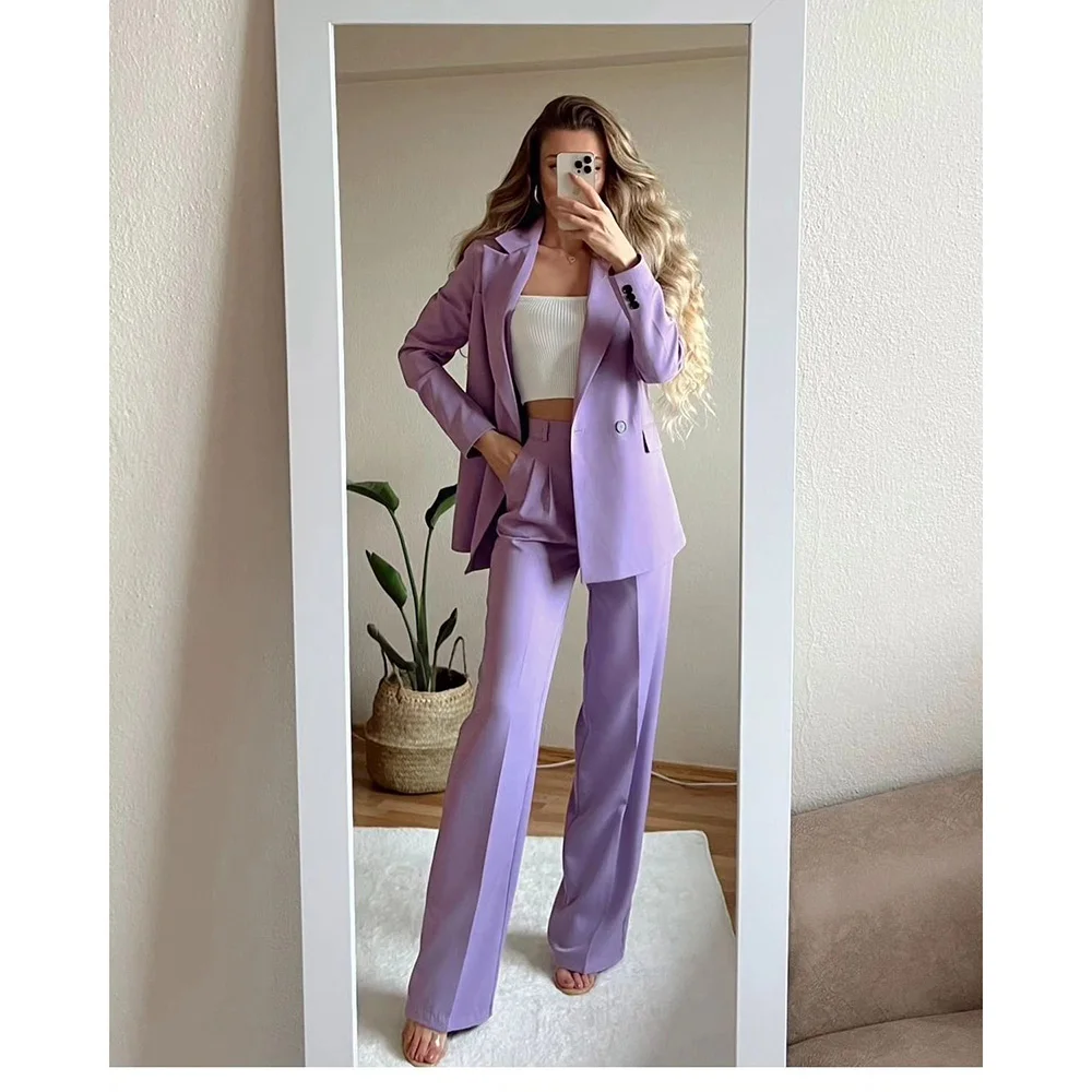 

Luxury Women Suits Solid Color Double Breasted Peak Lapel Slim Fit Outfits Full Set Elegant 2 Piece Jacket Pants Business Terno