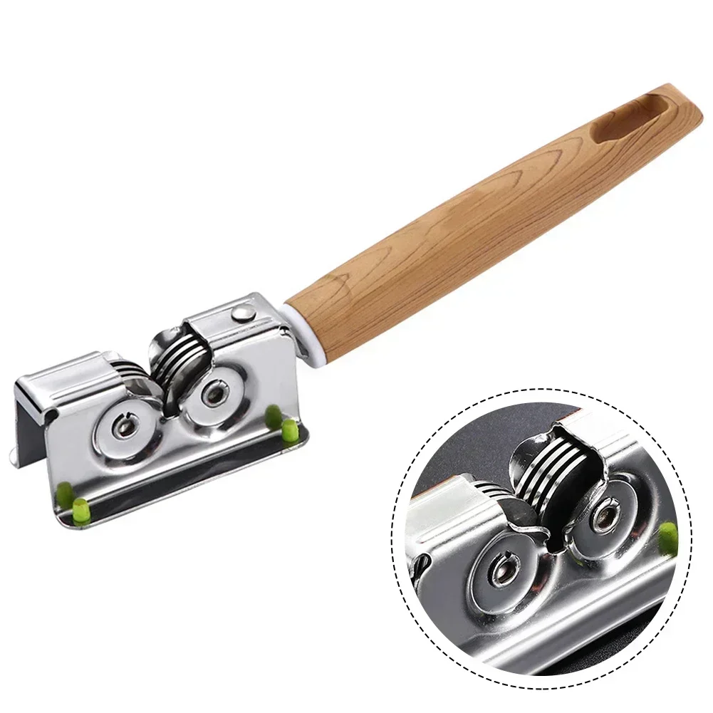 Handheld Manual Blade Sharpener Rotating Steel Wheel Sharpening Discs With Bubinga Wood Handle Kitchen Tools
