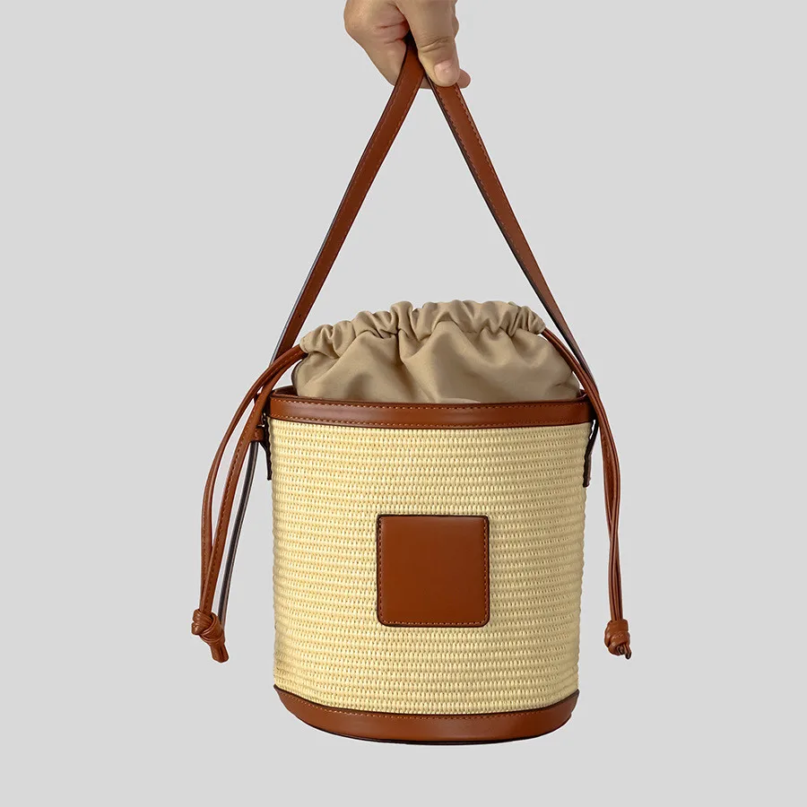Casual Straw Woven Beach Bucket Bags For Women Luxury Designer Handbags Purses 2025 New In Papyrus Weaving Handle Small Shoulder