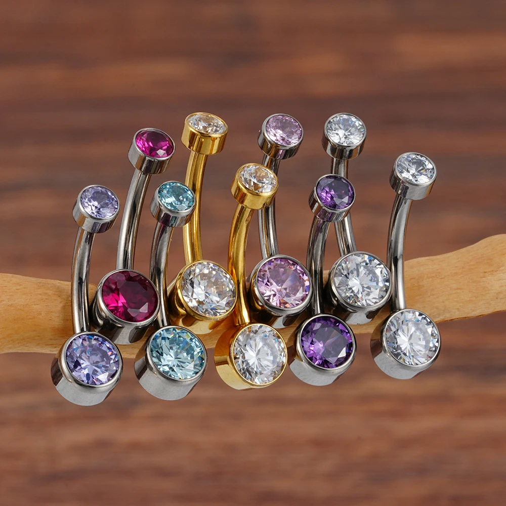 Belly Button Rings Right Grand ASTM F136 Titanium 10mm 12mm with Round CZ Internally Threaded Navel Rings Belly Bars