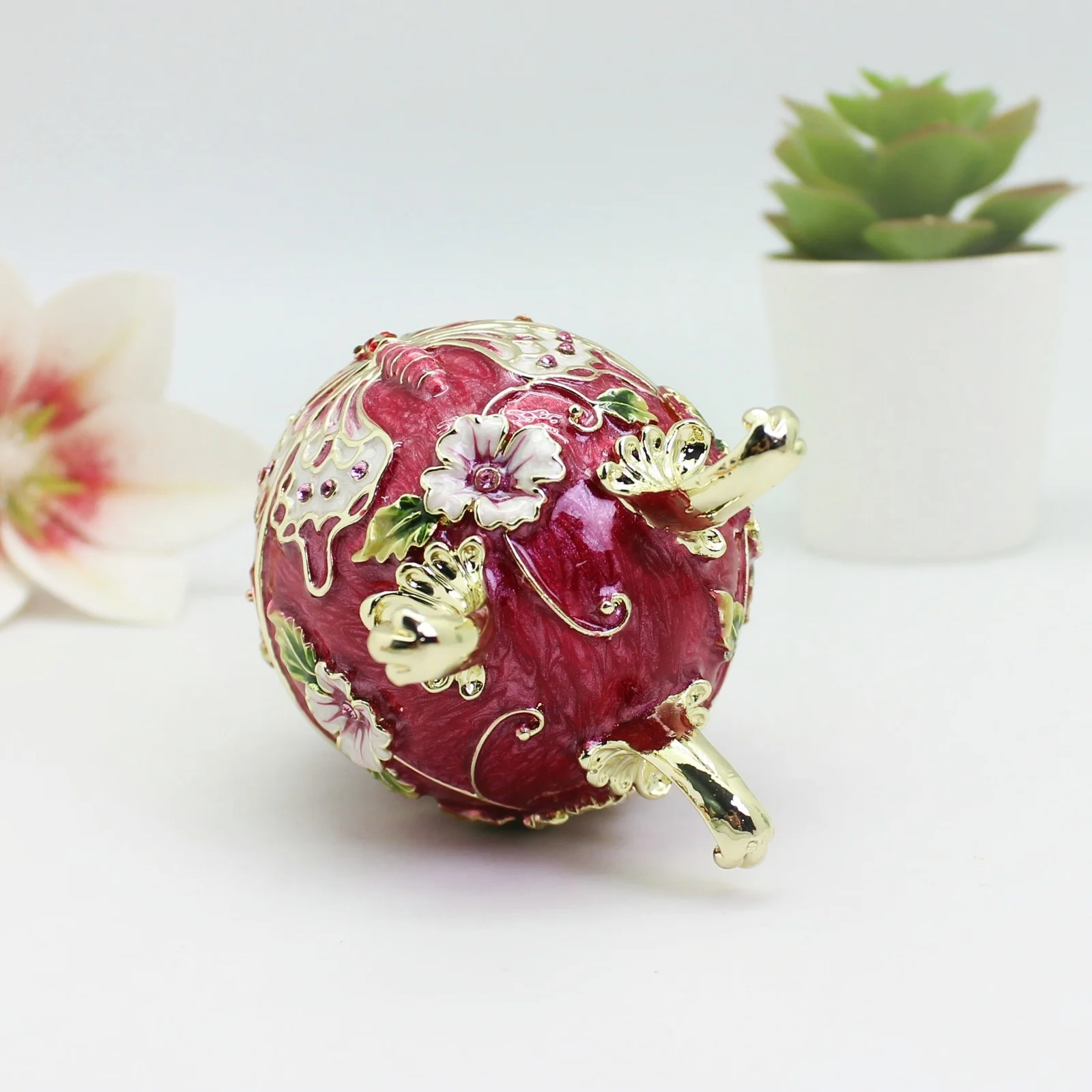 SHINNYGIFTS Schmetterlings-Osterei-Schmuckkästchen im Faberge-Ei-Stil mit Scharnier, Schmuckschatulle aus Metall für Heimdekoration, Ostergeschenke – Detail 11