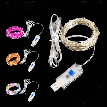 LED 실버 라인 요정 조명, USB 전원 LED 스트링 조명, 휴일 야외 램프 화환, 크리스마스 파티 웨딩 장식