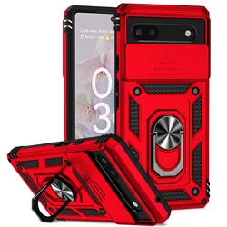 Magnetic Ring Holder Shockproof Armor Phone Case with Slide Camera Protect Cover - Pixel 10 (Red)