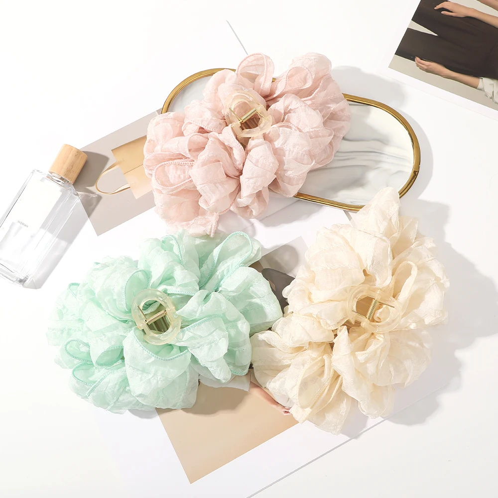 Fairy Large Hair Claw Multi-Layered Bubble Bow Clamp Temperament Volume Korean Hair Clip Shark Clip On The Back Of The Head