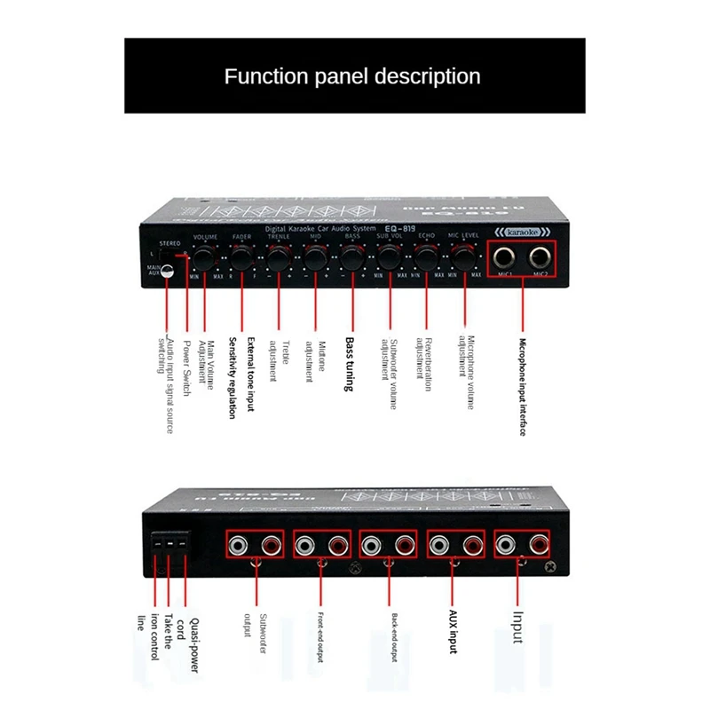 6X EQ-819 Car Equalizer Multifunctional Car Audio EQ Tuning Crossover Amplifier Parametric Equalizer Audio