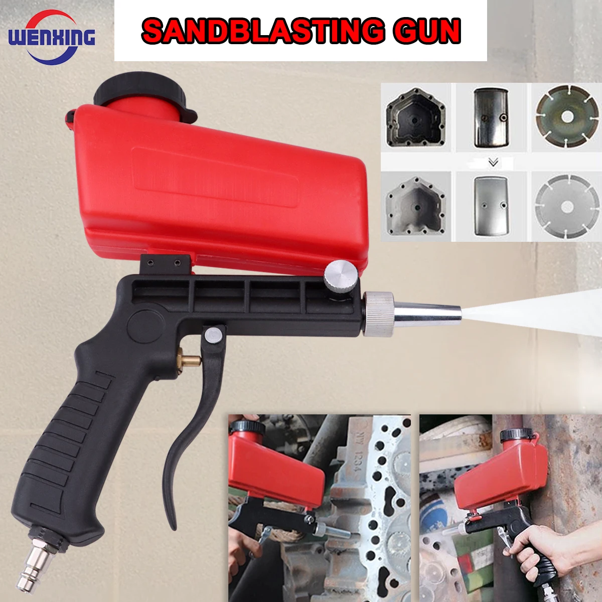 WENXING 90psi Portable Gravity Sandblasting Gun Pneumatic tool Small Sand Blasting Spray Gun Adjustable Sandblaster wenxing sandblaster feed blast gun air siphon sand blasting abrasive tool ceramic nozzles tips kit power tools sprayer