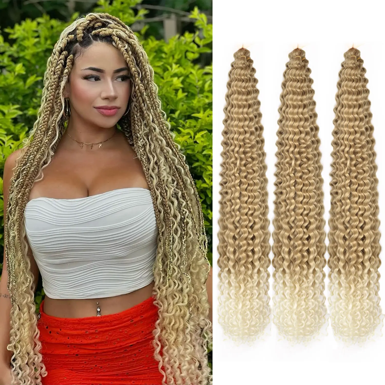Deep Wave Braiding Hair Extensions Synthetic Hair Loose Wave Twist Curl Braids High Temperature Ombre Pre Stretched Hair