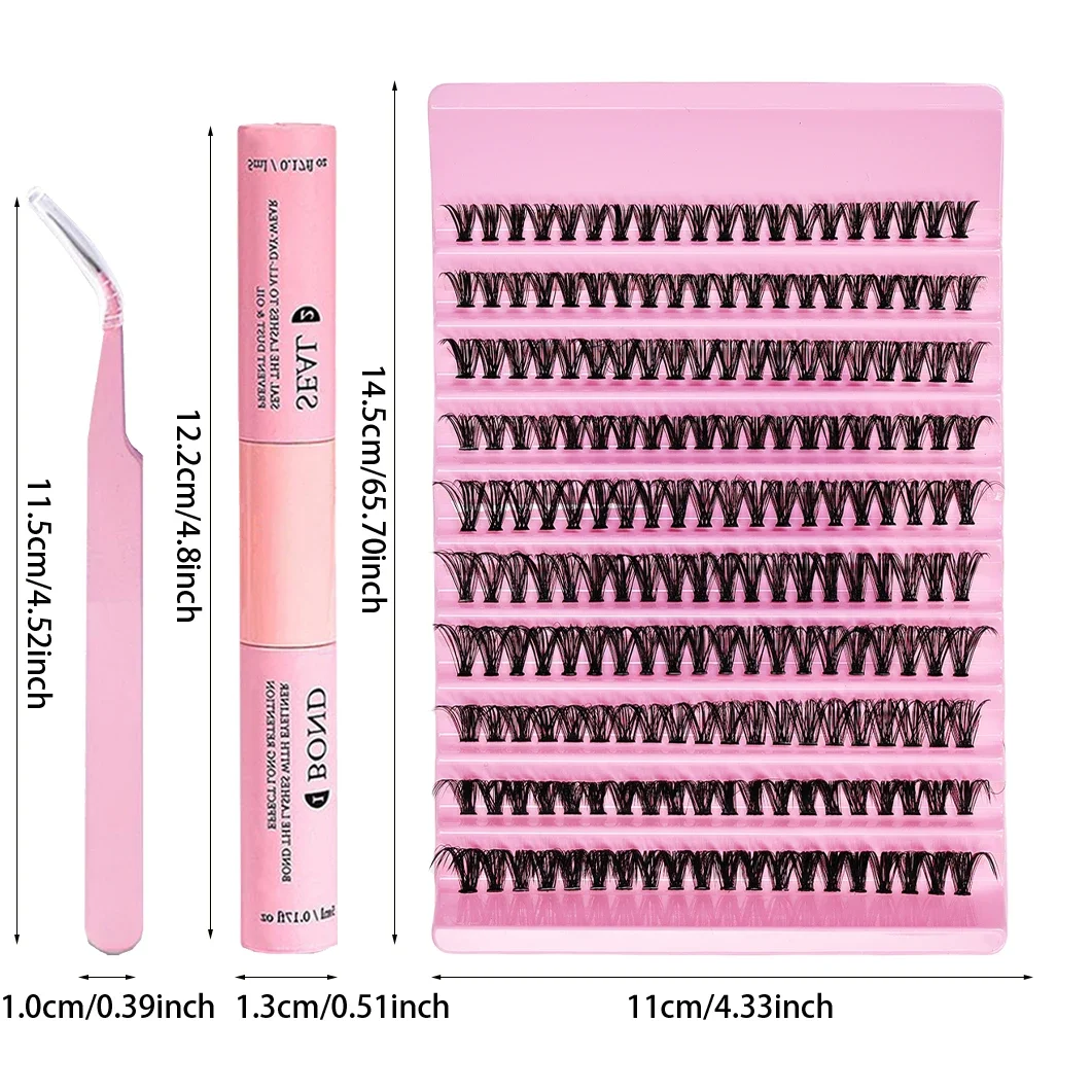 Fake eyelashes DIY set 200pcs individual lashes cluster D Curl 8-16mm mix with lash bond seal applicator tool