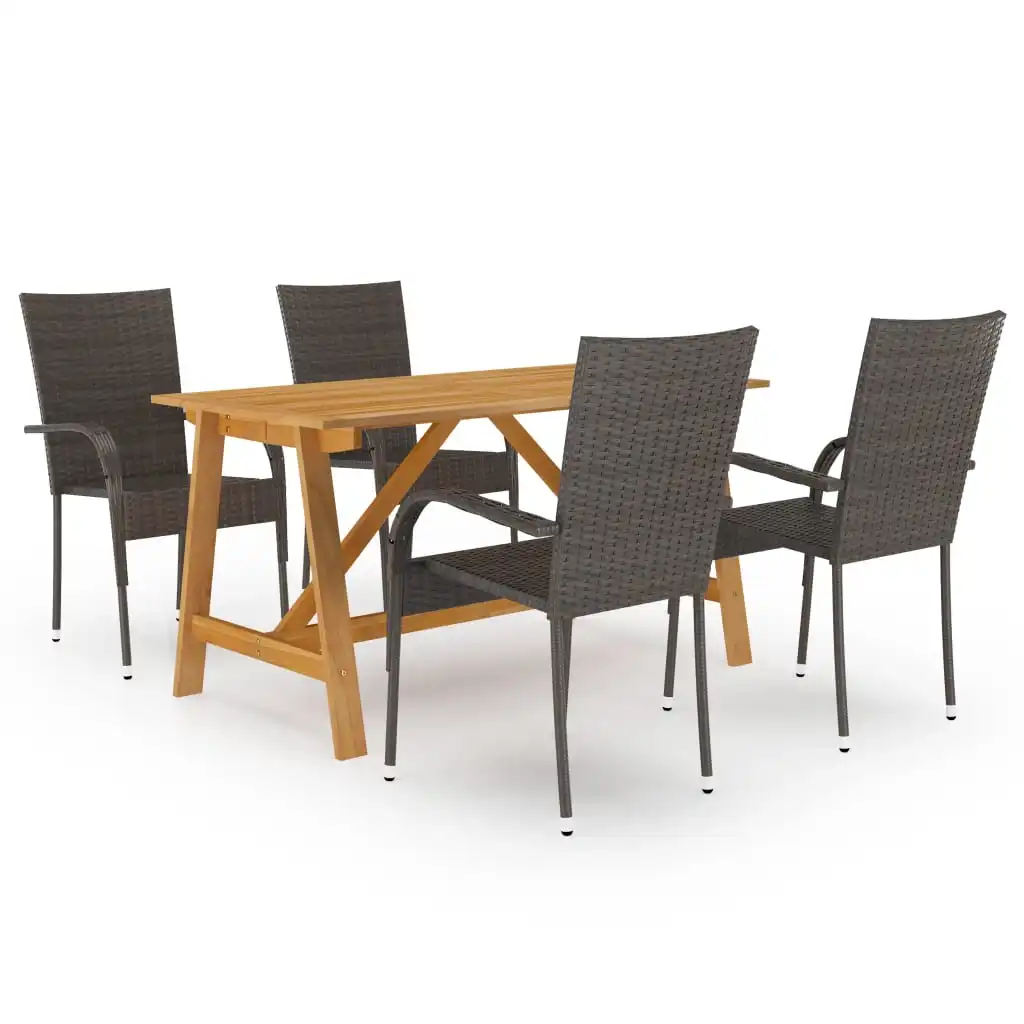 5 Piece Patio Dining Set Brown Solid acacia wood & PE rattan D Outdoor Table and Chair Sets Outdoor Furniture Sets