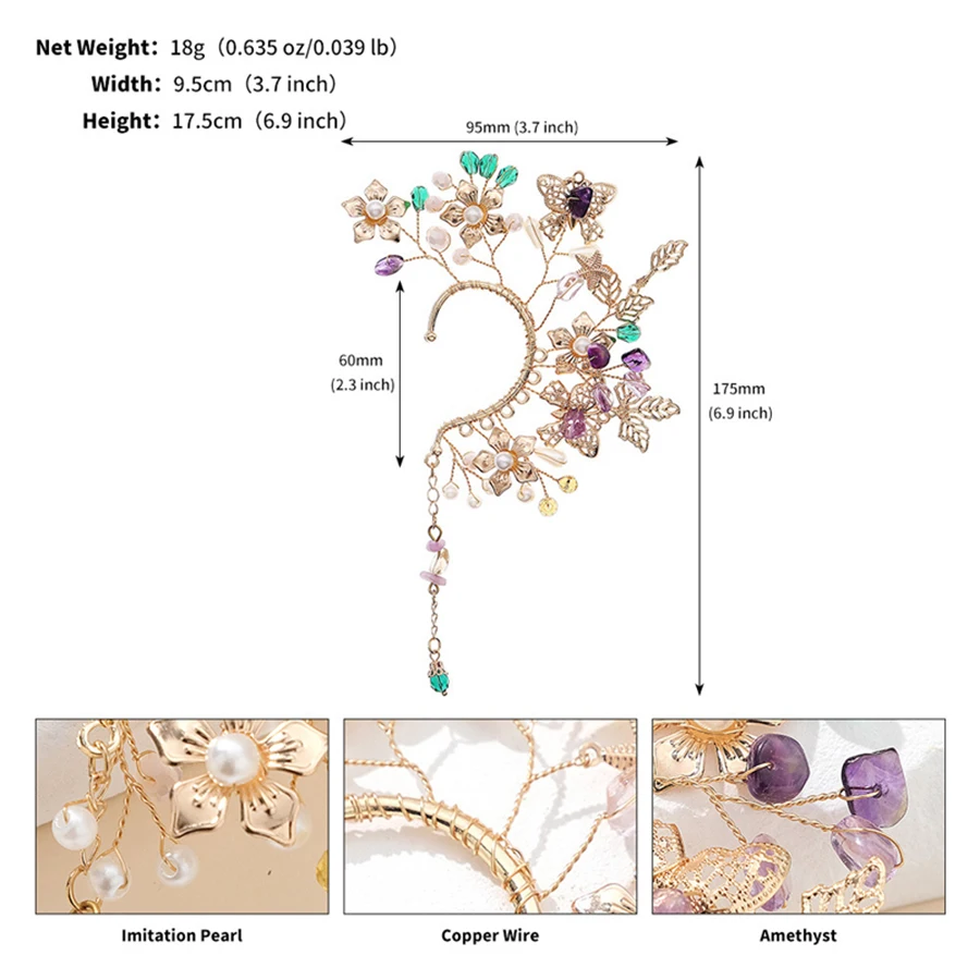Earring Clips 1PCS Chic Ear Cuff Baroque Leaf Cosplay Fairy Earring Clips for Women Girls Wedding