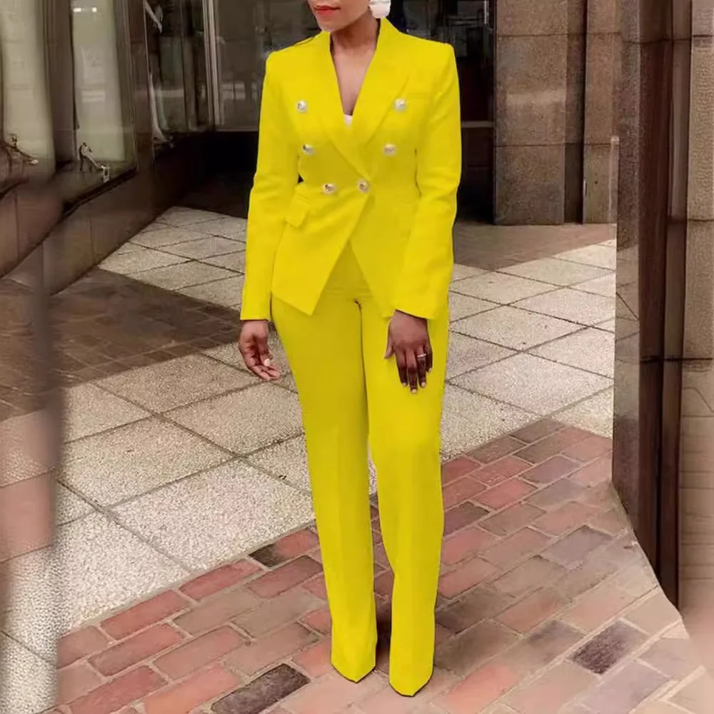

New women's solid colour small pieces of suit long-sleeved jacket trousers suit temperament commuter two-piece suit