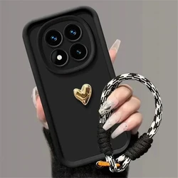 Elegant Gold Heart 3D Lanyard Phone Case - Redmi Note 15ProPlus (Black)