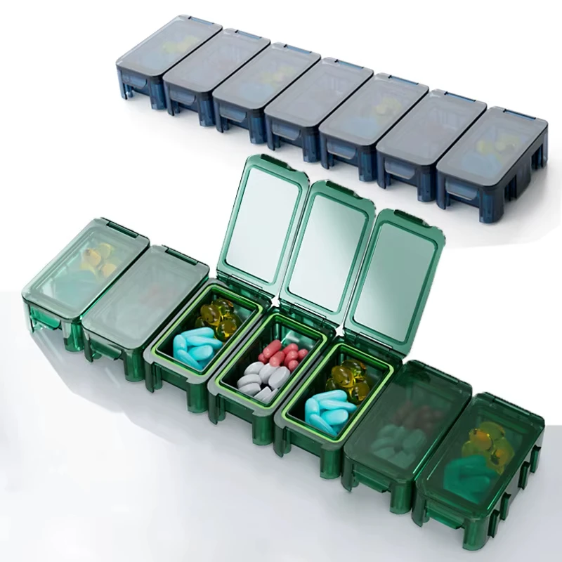 New Travel-Friendly A Freely Combinable Rubik's Cube Sealed 7-Compartment Medicine Box Sealed and Dust-proof BPA Free