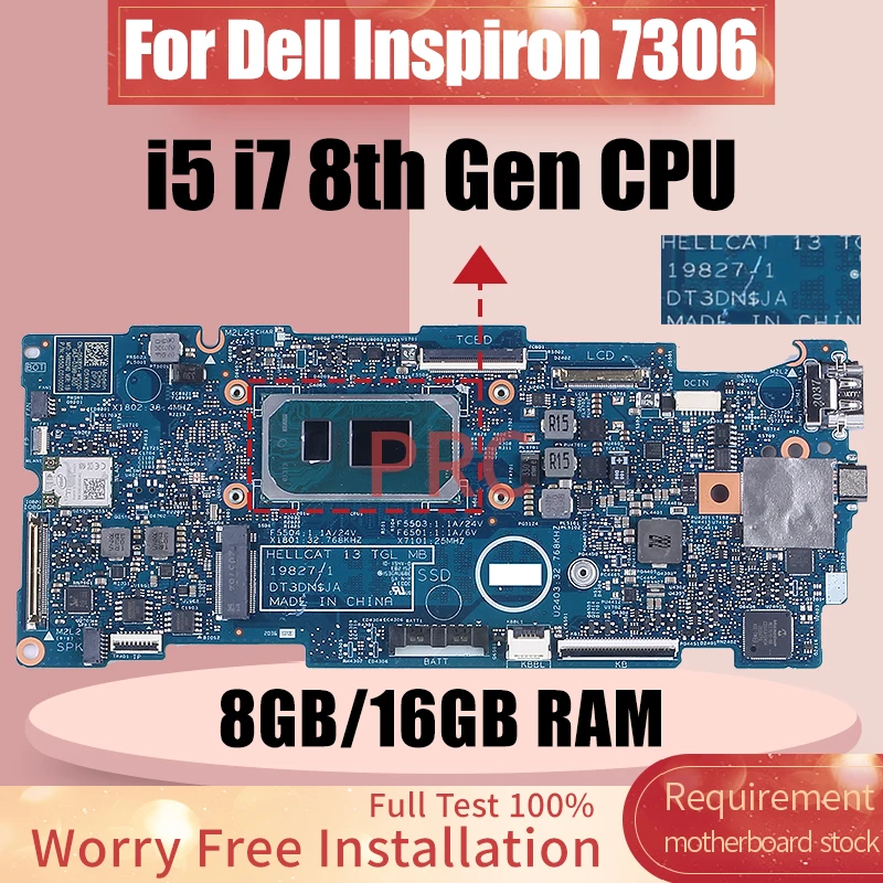 Материнская плата для ноутбука Dell Inspiron 7306 19827-1 05X8YX 09M39P 0GT06K i5-1135G7 i7-1165G 7 ОЗУ 8 ГБ/16 ГБ