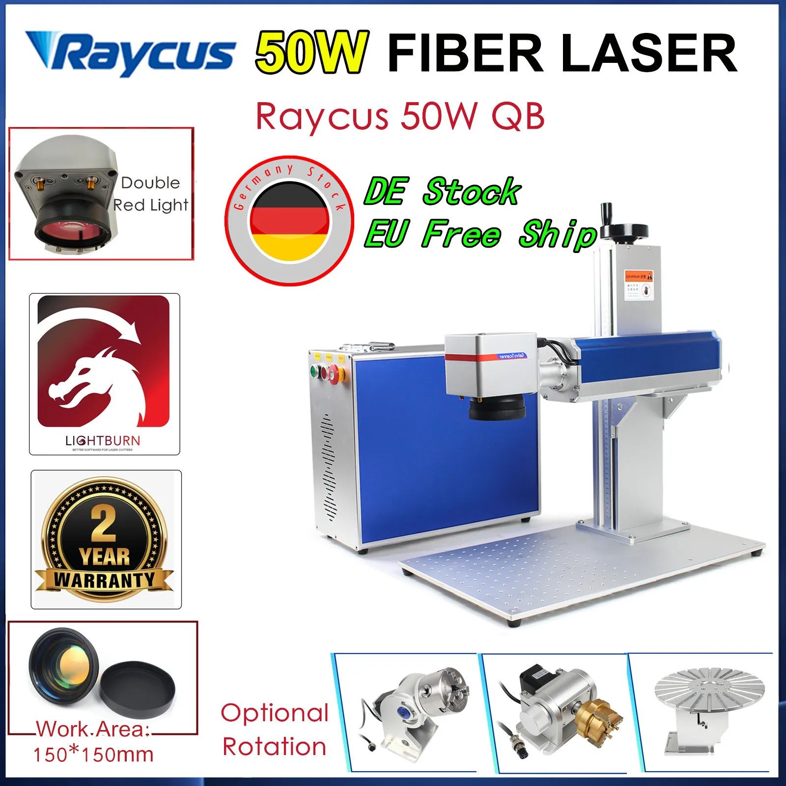 

【EU Ship】Raycus Fiber Laser Engraving Marking Machine 50W 30W 20W Metal Steel Jewelry Gold Marker Ring Rotary Axis